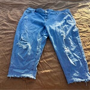 Lane Bryant Blue Distressed Boyfriend Mid-Rise Capri Signature Fit Jeans Size 22